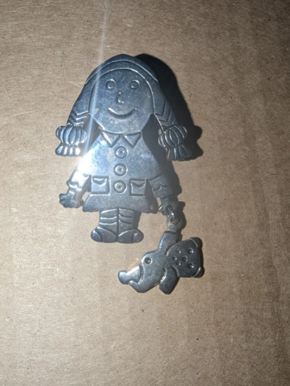 Girl Holding Teddy Bear  Brooch Pin